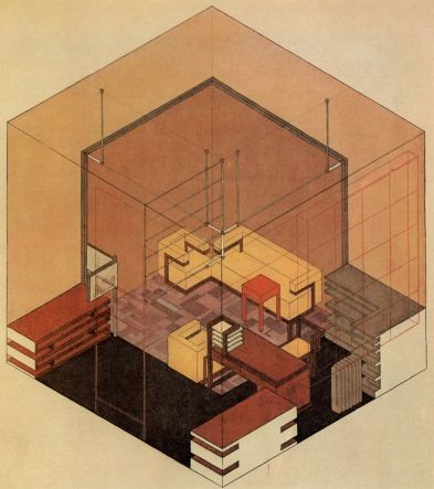 Herbert bayer, Bureau de la direction du Bauhaus de Weimar, 1923 - perspective isométrique